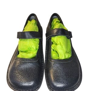 Alegria BEL 521 Womens Black Leather Embossed tooled Floral Mary Jane Shoes 39